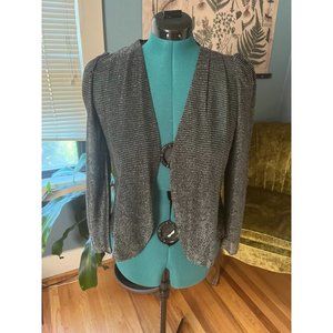 80s Metallic Silver + Black Light Jacket with No Closure, Light, Airy, Chic